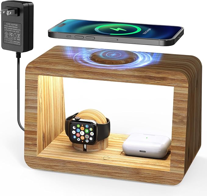 Bamboo Wireless Charging Station: 4-in-1Wireless Charger by Alltripal