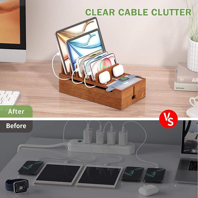 Pezin & Hulin Bamboo Charging Stand Rack, Wooden Charge Box - Image 2