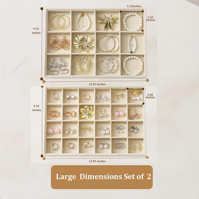 Large Velvet Jewelry Tray 2 Pack Stackable Jewelry Display Drawer Inserts Trays - Image 3