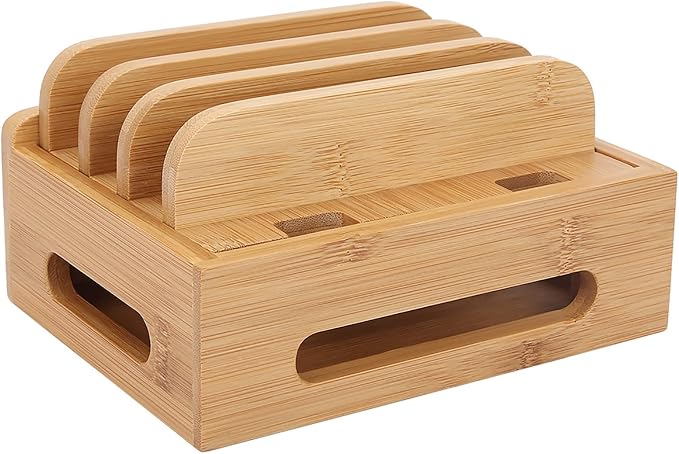 Pssopp Charging Station, Bamboo Organizer, Home or Office Desktop Charging Stand - Image 9
