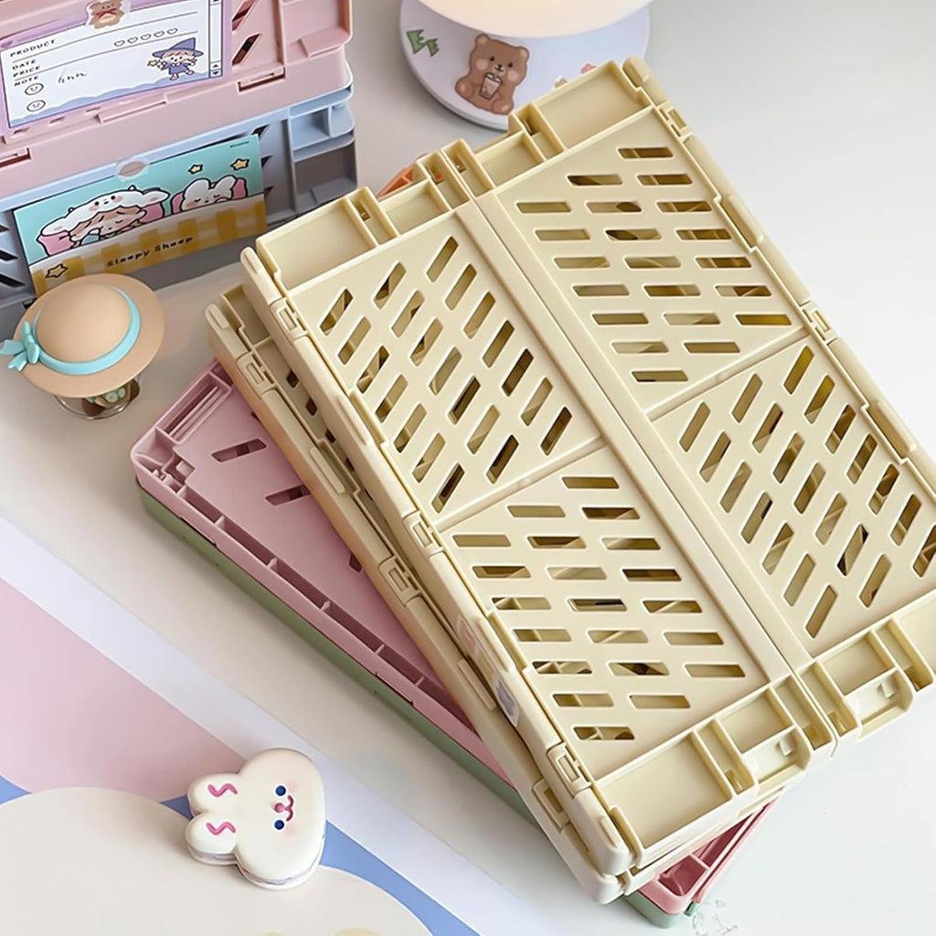 Small Pastel Plastic Storage Bins 2Pcs Foldable Pastel Crates