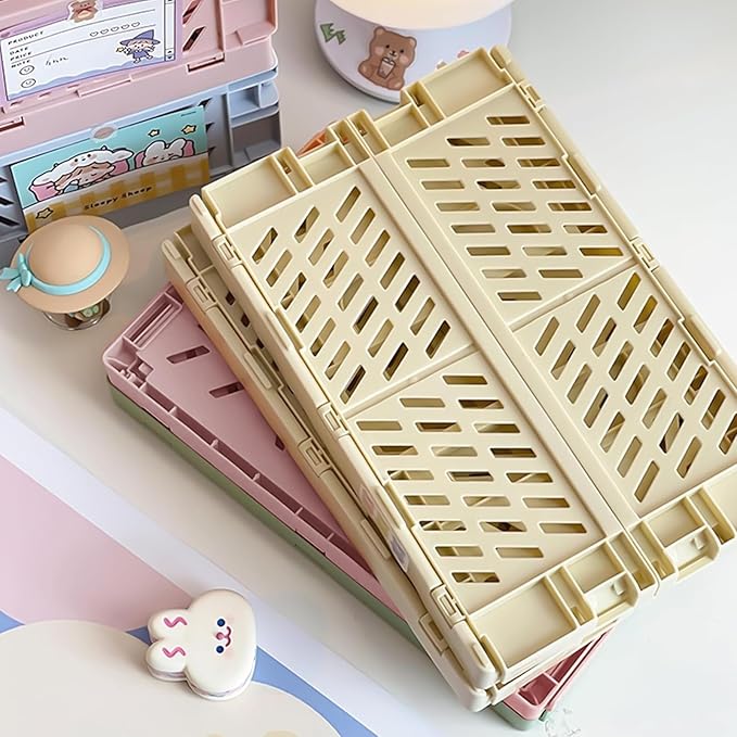 Small Pastel Plastic Storage Bins 2Pcs Foldable Pastel Crates Plastic Basket - Image 4