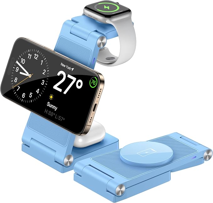 Magnetic Wireless Charger Stand, 3 in 1 Foldable Wireless Charging Station by GEJIUCAI