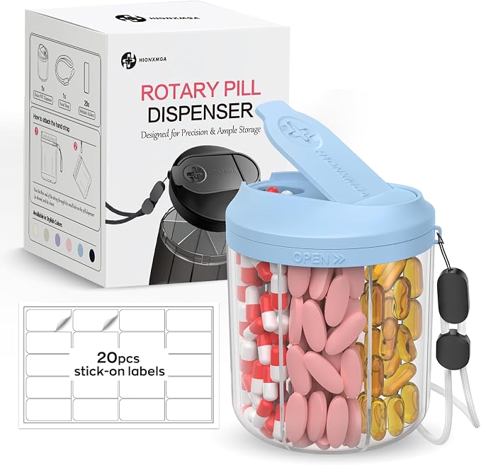 Pill Dispenser with 7 Large Compartments, 4.4" H x 3.6" Dia Pill Bottle - Image 7