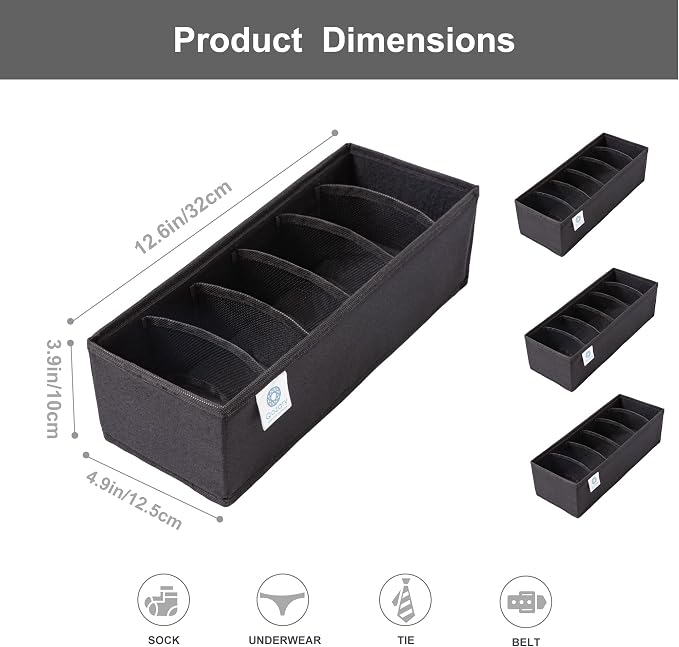Qozary 3 Pack Sock Underwear Drawer Organizer Dividers, Collapsible Cabinet - Image 2