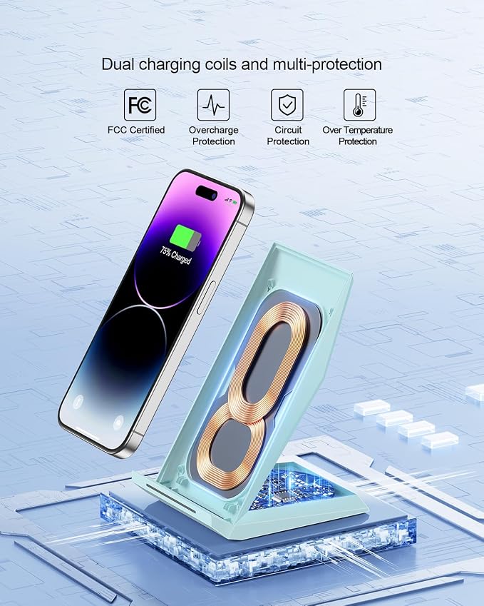 NANAMI Fast Wireless Charger, Qi Certified Charging Stand Compatible iPhone - Image 3