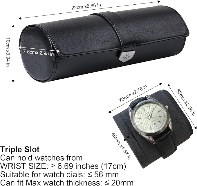DUKWIN Watch Roll for 3 Watches, Vegan Leather Travel Watch Case Organizer - Image 2