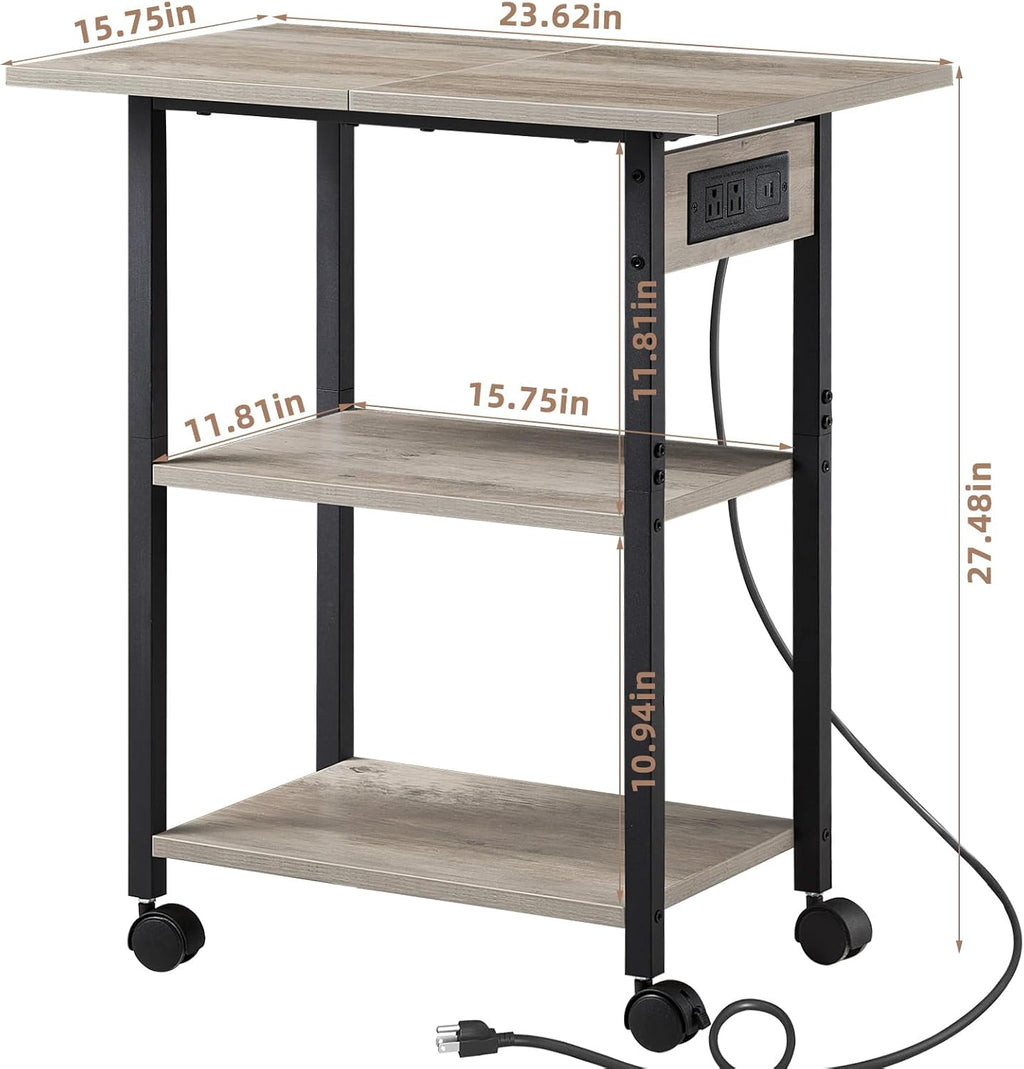 Lerliuo 3-Tier Printer Stand with Charging Station, Rolling Printer