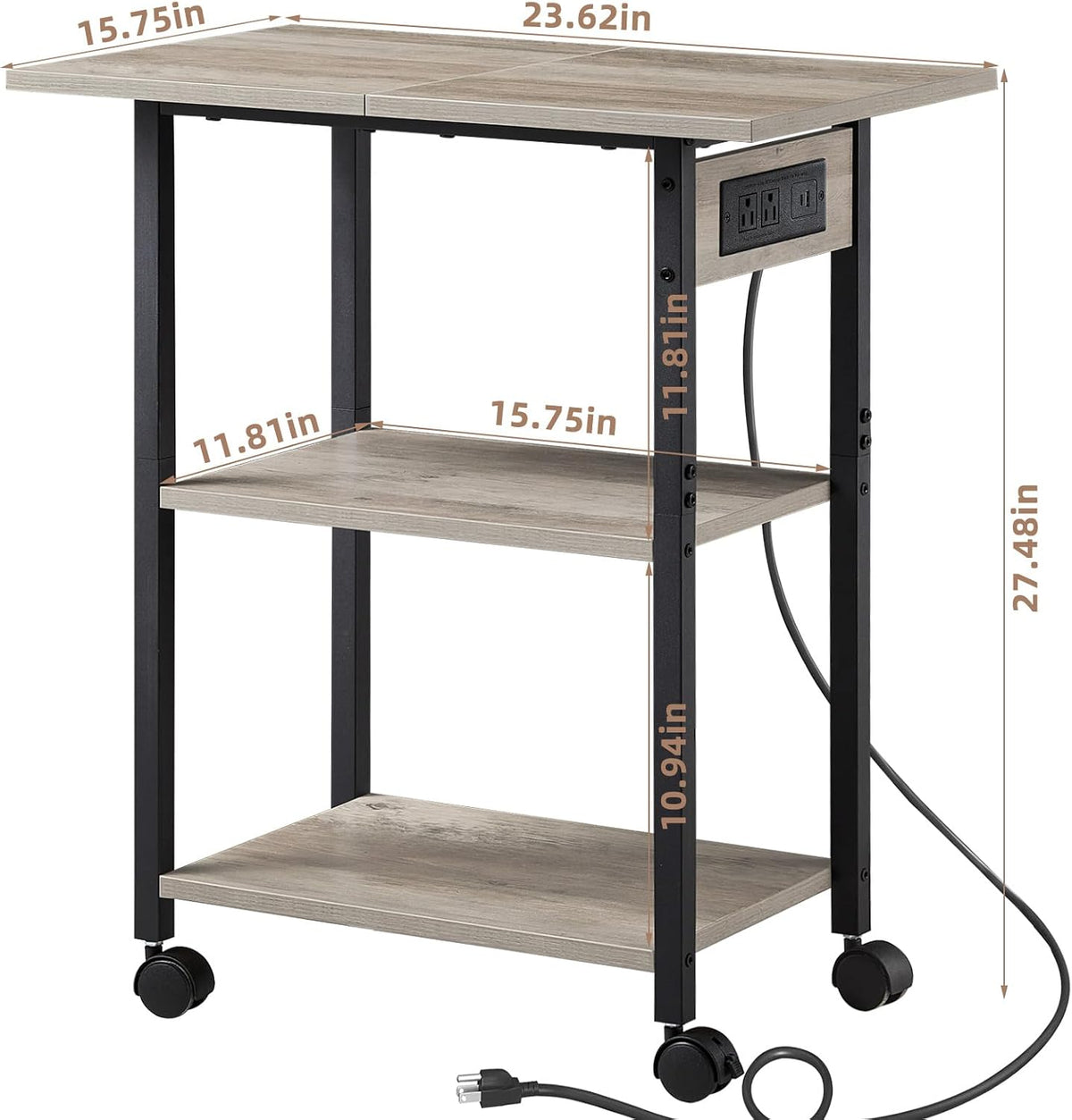 Lerliuo 3-Tier Printer Stand with Charging Station, Rolling Printer