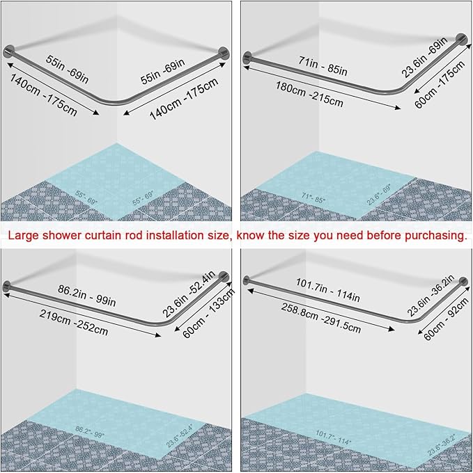 Stretchable 304 Stainless L Shaped Bathroom Bathtub Corner Shower Curtain Rod - Image 2