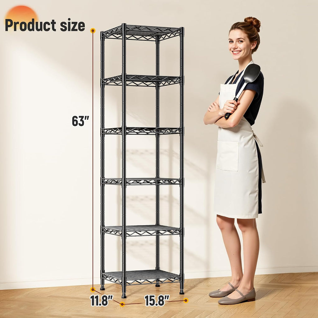 15.8" W 6-Tier Narrow Wire Shelving, Adjustable Shelves, Kitchen