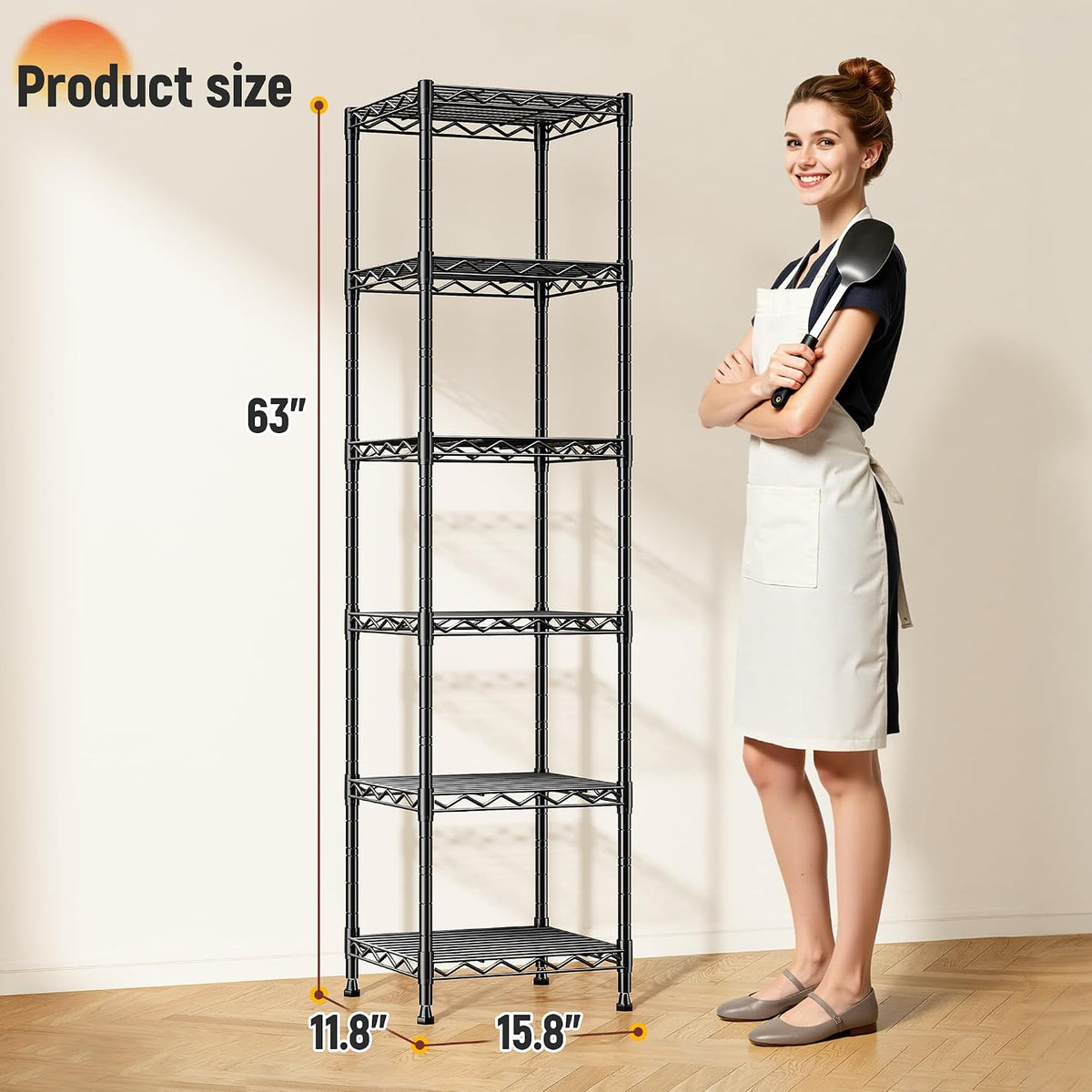 15.8" W 6-Tier Narrow Wire Shelving, Adjustable Shelves, Kitchen