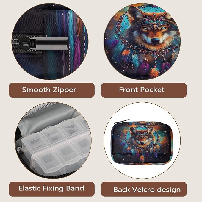 Majestic Wolf Dreamcatcher Pill Organizer Travel Medicine Case - Image 4