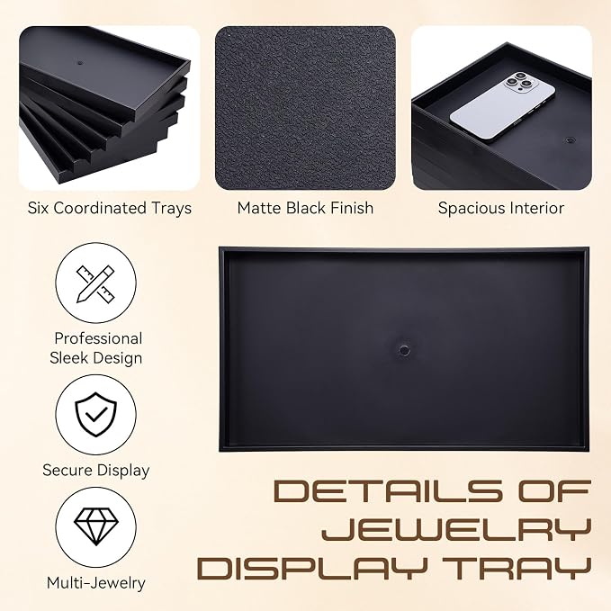 LemonRoad 6 Pack Plastic Jewelry Tray Stackable Black Jewelry Display Drawer - Image 4