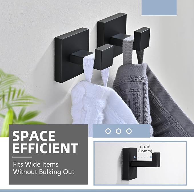 3PCS Bathroom Hardware Set, Matte Black Toilet Paper Holder, 2 Square Towel - Image 8