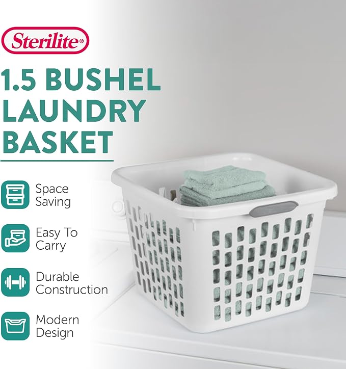 Sterilite Laundry Basket, Plastic Clothes Hamper, Large Square Bin - Image 2