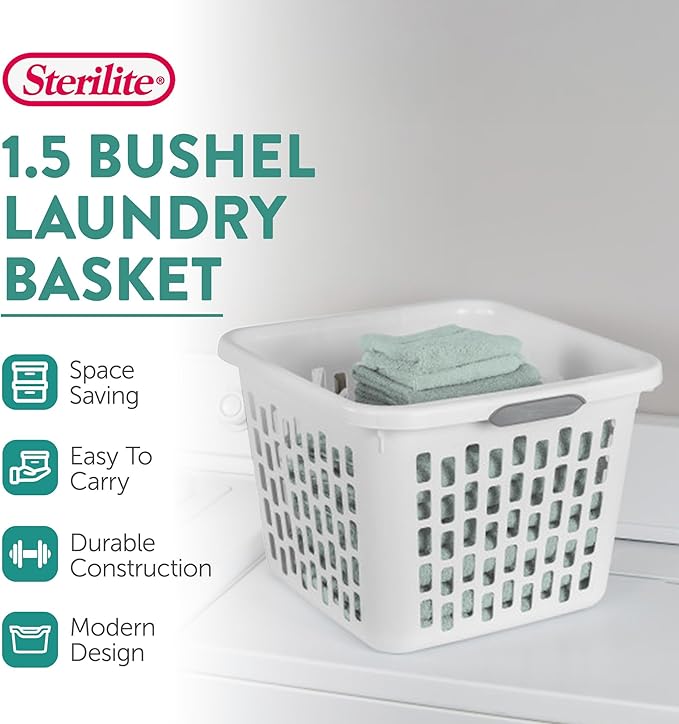 Sterilite Laundry Basket, Plastic Clothes Hamper, Large Square Bin - Image 2