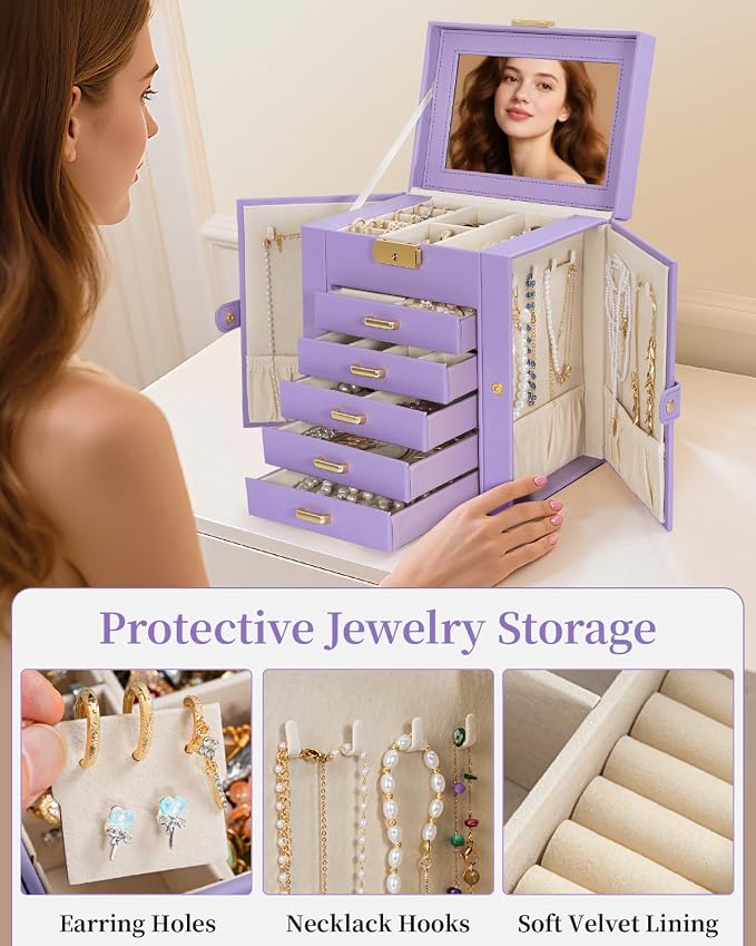 TORIBIO Large Jewelry Box for Women, Leather Jewelry Organizer - Image 5