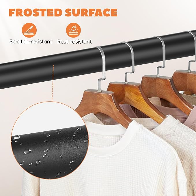 Closet Rod 50-75 Inches, Adjustable Heavy Duty Metal Black Closet Rods - Image 6