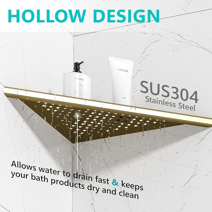 Bathroom Corner Shelf, Recessed 10" Shower Shelf Caddy, SUS304 Stainless Steel - Image 4