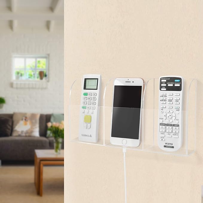 Large Acrylic 3-Slot Wall Mounted Smart Phone Charging Holder Station Clear - Image 5