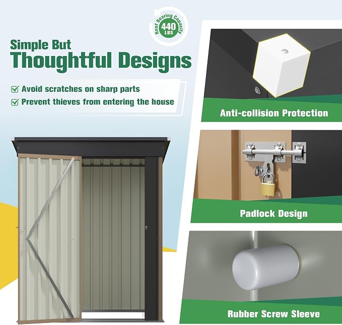 Flamaker 5x3 FT Storage Shed Waterproof Metal Garden Shed - Image 4