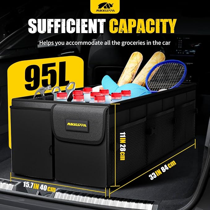 MIKKUPPA Car Trunk Organizer - 95L Collapsible Trunk Organizer with Lid - Image 2