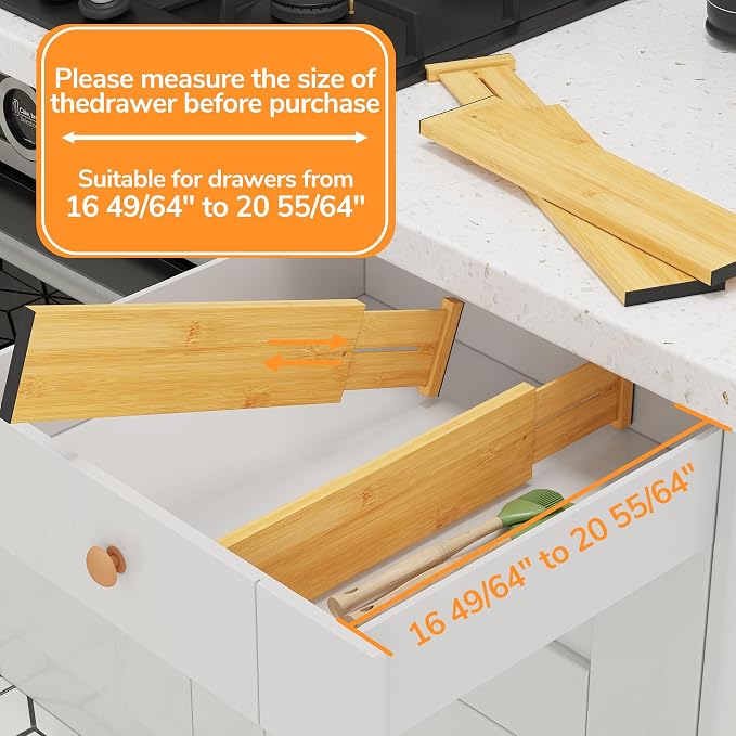 BAMEOS 4" High Drawer Dividers Bamboo Separators Organization Expandable - Image 3