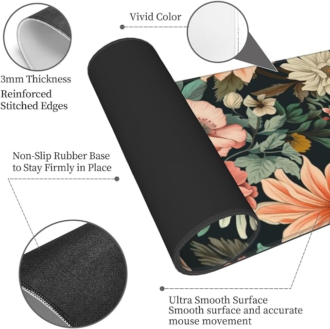Japanese Floral Aesthetic Flowers Gaming Mouse Pad, Large Mouse Pad - Image 4