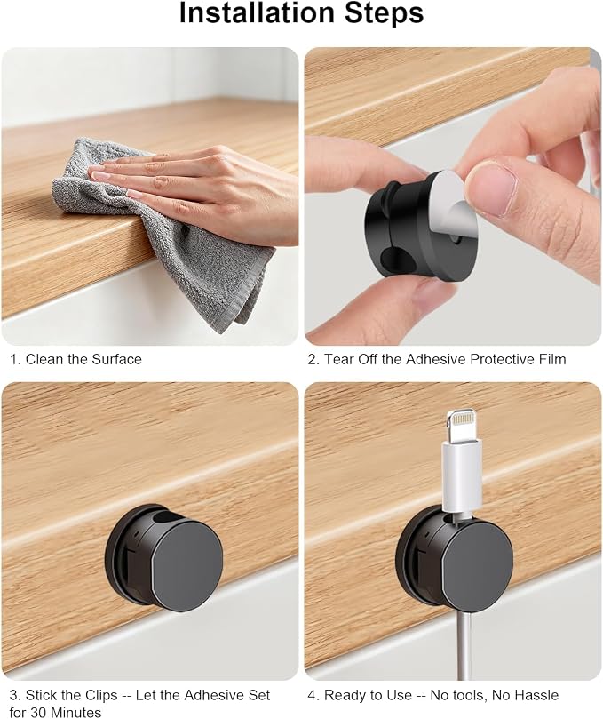 OneLeaf 12 Pack 360° Rotatable Spring Cable Clips, Adhesive Cord Holder - Image 8