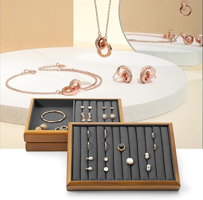 Oirlv Solid Wood Stackable Jewelry Organizer Tray Jewelry Drawer Organizer - Image 2