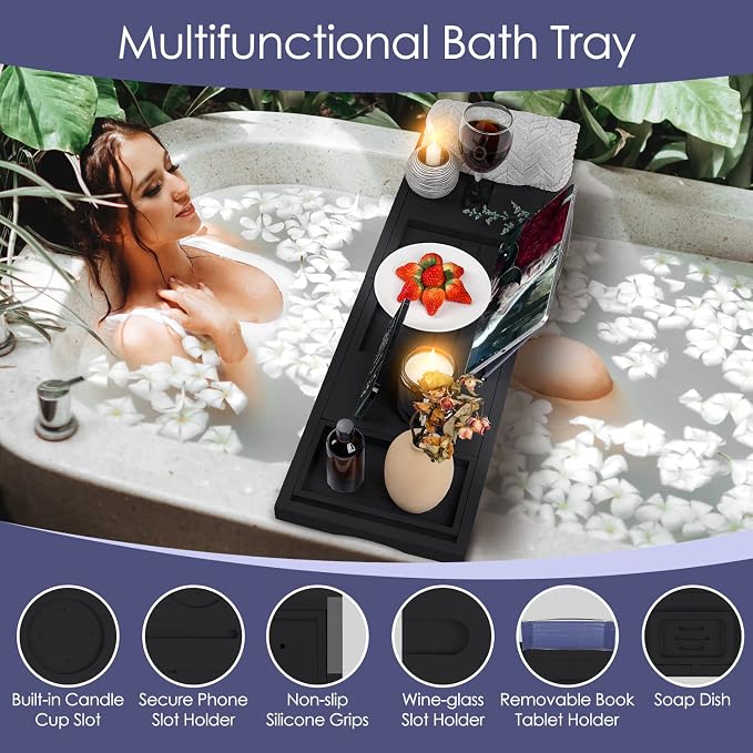 Foldable Bathtub Caddy Tray, Bamboo Bath Tub Tray Table - Image 2