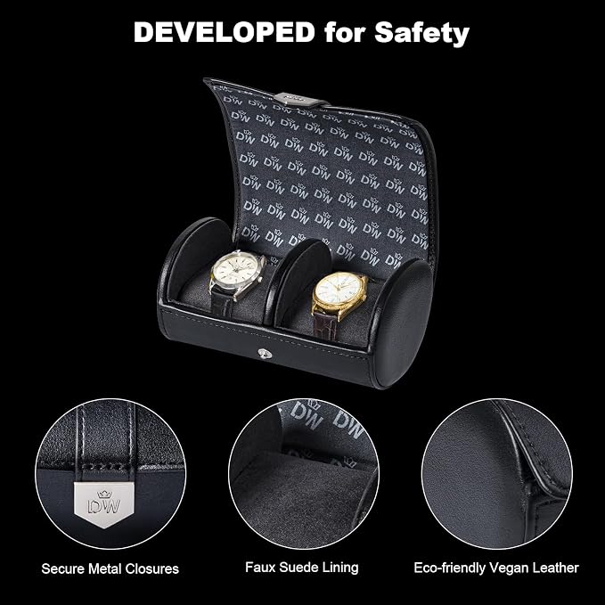 DUKWIN Watch Roll for 2 Watches, Vegan Leather Travel Watch Case Organizer - Image 4