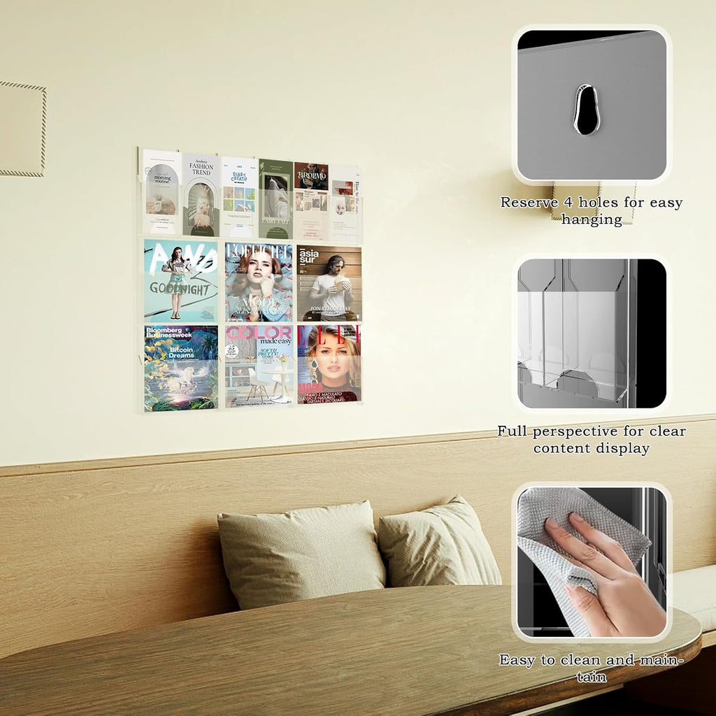 Acrylic Brochure Pamphlet Holder, 6 Magazine Holders and 6 Pamphlet