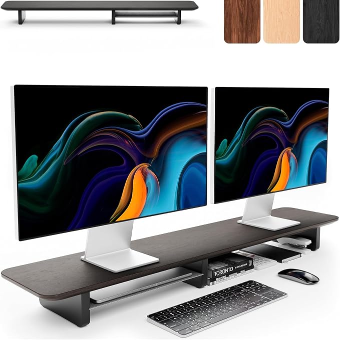 KIVY Dual Monitor Riser With Integrated Metal Shelf by KIVY