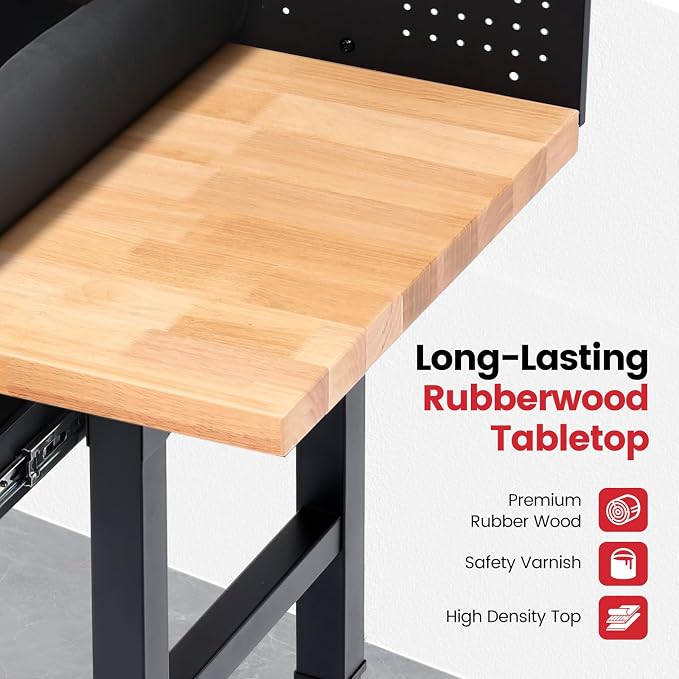 Work Bench for Garage 48 Inch Heavy Duty Rubberwood Tabletop Workbench - Image 7