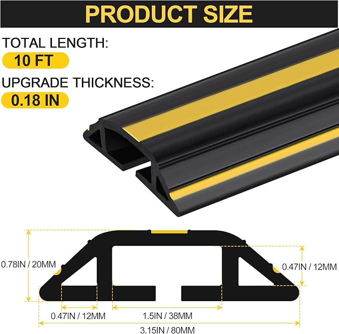 MYFAMIREA 10FT Floor Cord Cover Heavy Duty Cable Cover Protector - Image 2