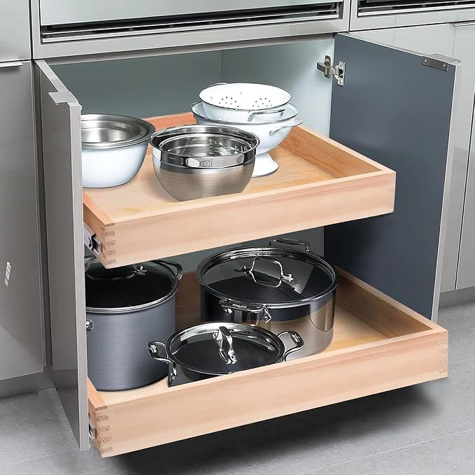 32''W x 21''D x 3''H Pull Out Cabinet Drawer Soft Close Slide Out Wood Organizer - Image 8