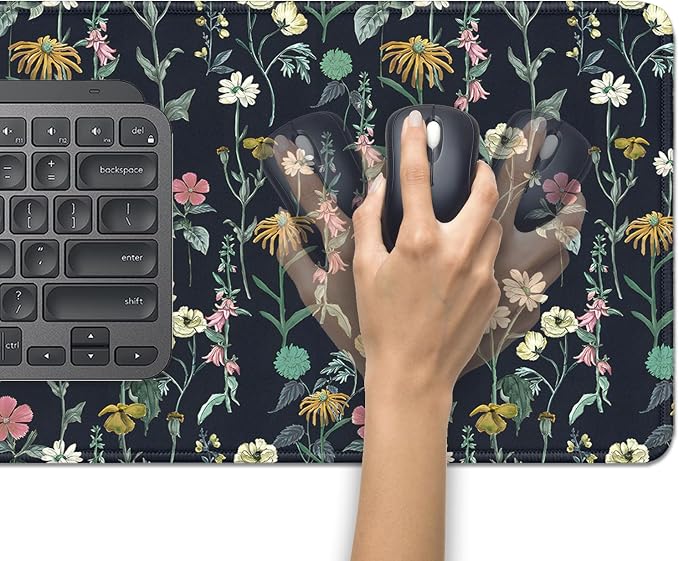 Dark Botanical Flowers Mouse Pad, Extended Black Plant Floral Mousepad Desk Pad - Image 5