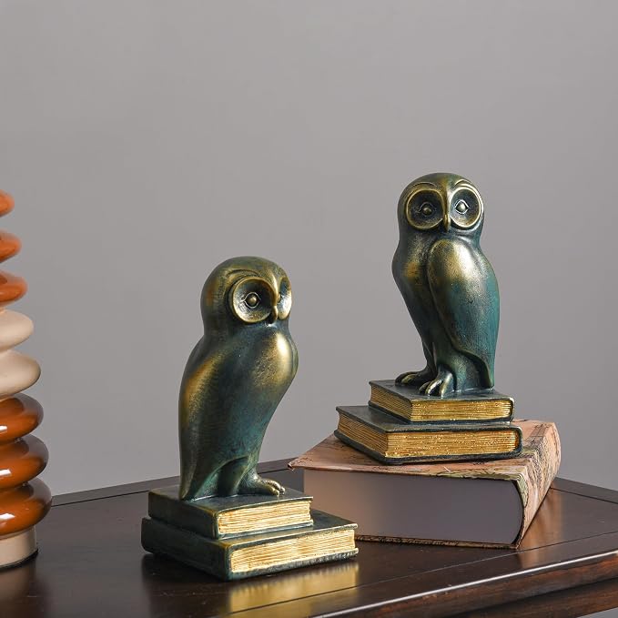 Book Ends for Shelves, Owl Decorative Bookends Bronze Bird Book Stopper Unique - Image 5