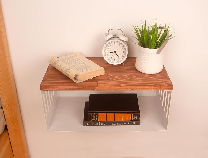 Floating Nightstand with White Metal Base, Wooden Top and Sturdy Metal Base - Image 2