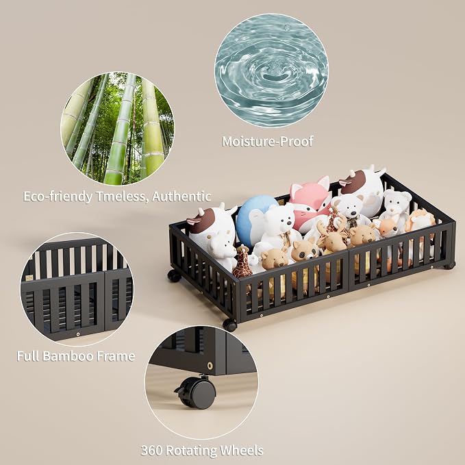 Bamboo Under Bed Storage with Wheels, Rolling Underbed Shoe Organizer Box - Image 3