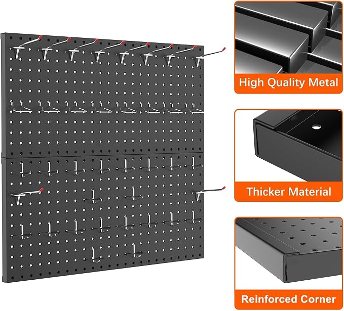 TORACK Metal Pegboard Wall Organizer 24" x 24" or 12" x 48" - Image 5
