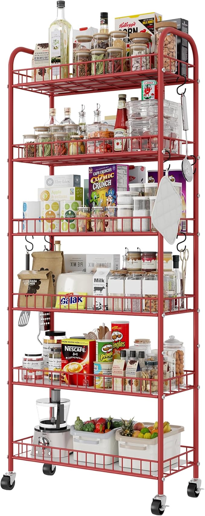 Slim Rolling Storage Cart, 6 Tier Metal Kitchen Rolling Utility Cart by Qiaoxuan
