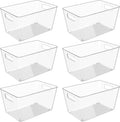 6 Pack Clear Plastic Storage Bins with Handles, 11" Pantry Organizers