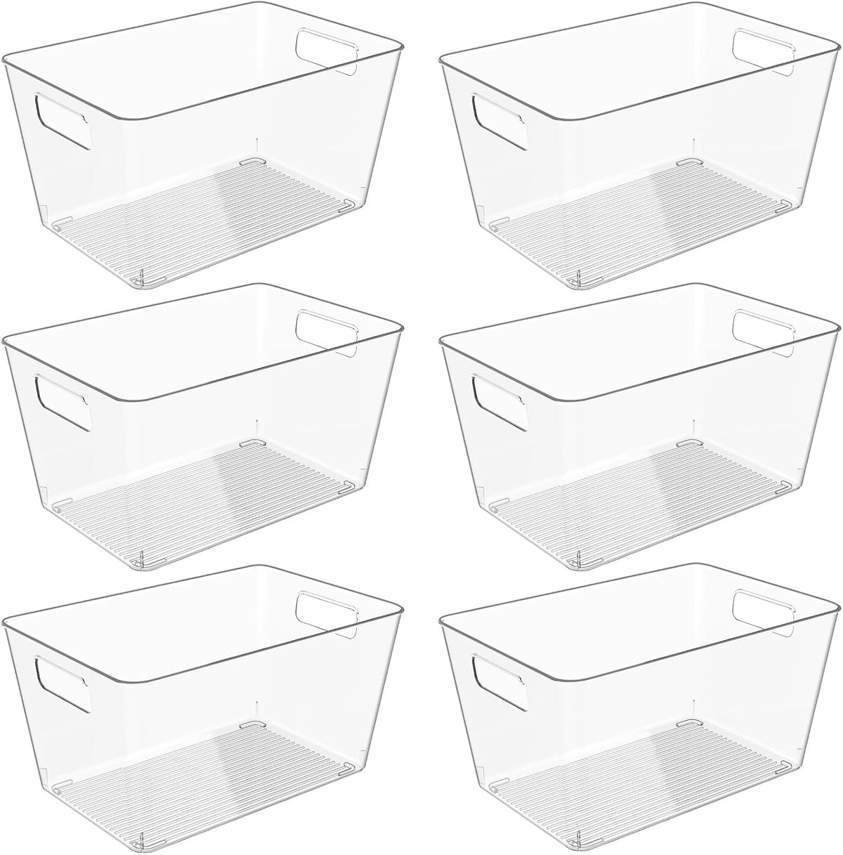 6 Pack Clear Plastic Storage Bins with Handles, 11" Pantry Organizers