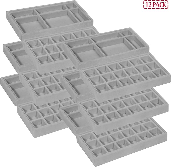 DIOMMELL 12 Pack Stackable Velvet Jewelry Trays Organizer, Jewelry Storage Box - Image 7