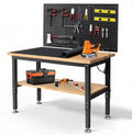 Workbench with Double Layers 48 x 20 Inch Heavy Duty Rubberwood Tabletop Work by ENJOYWOOD