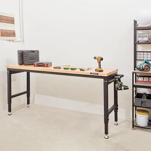 VEVOR Workbench for Garage 72" Adjustable Workbench, Heavy-Duty Hardwood - Image 8