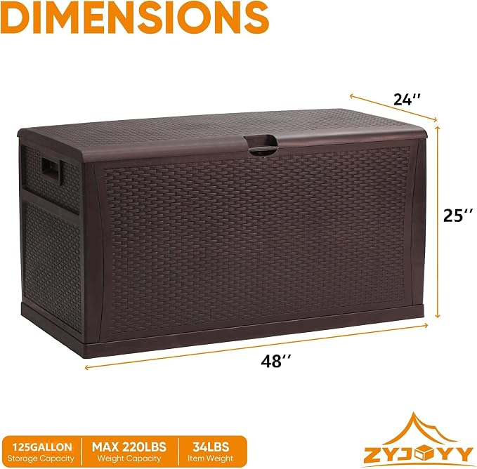 ZYJOYY 125 Gallon Resin Deck Box, Weatherproof Outdoor Storage Box - Image 2